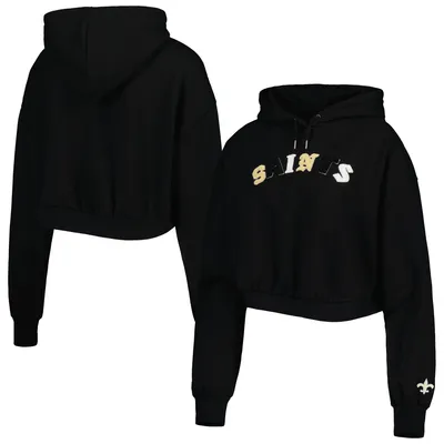 New Orleans Saints The Wild Collective Women's Cropped Pullover Hoodie - Black