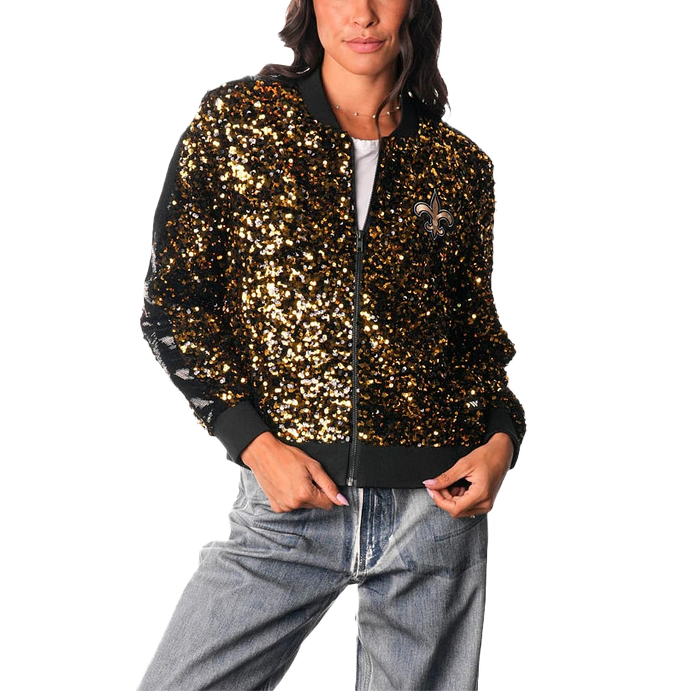 Women's The Wild Collective  Gold New Orleans Saints Sequin Full-Zip Bomber Jacket