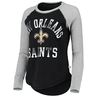 Women's Touch Black New Orleans Saints Waffle Raglan Lightweight Long Sleeve T-Shirt