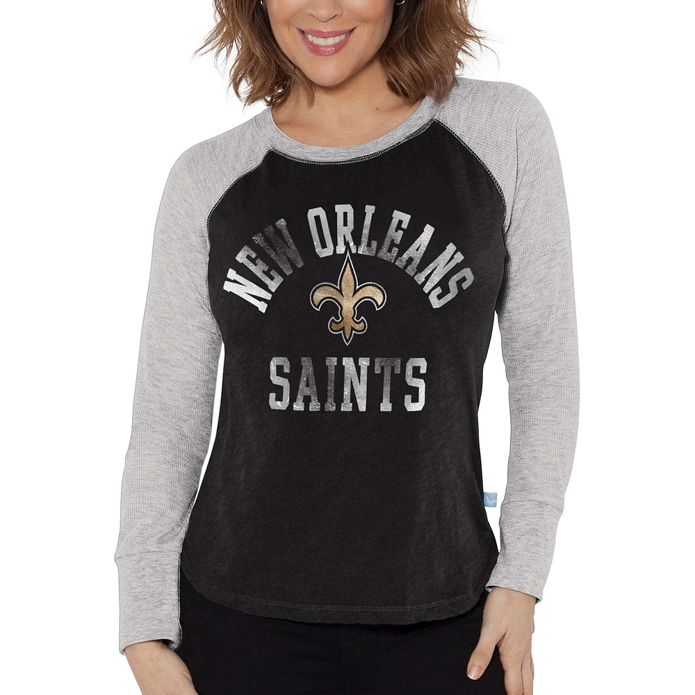 Women's Touch Black New Orleans Saints Waffle Raglan Lightweight Long Sleeve T-Shirt