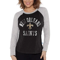 Women's Touch Black New Orleans Saints Waffle Raglan Lightweight Long Sleeve T-Shirt