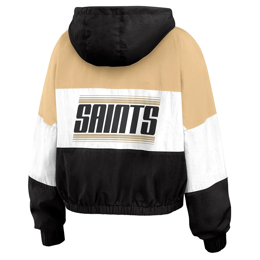 Veste coupe-vent zippée à blocs de couleurs grande taille WEAR by Erin Andrews pour femme, noire/marron, motif New Orleans Saints