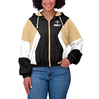 Veste coupe-vent zippée à blocs de couleurs grande taille WEAR by Erin Andrews pour femme, noire/marron, motif New Orleans Saints