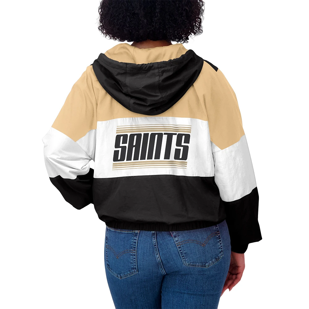 Veste coupe-vent zippée à blocs de couleurs grande taille WEAR by Erin Andrews pour femme, noire/marron, motif New Orleans Saints