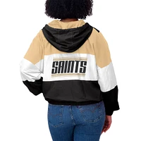 Veste coupe-vent zippée à blocs de couleurs grande taille WEAR by Erin Andrews pour femme, noire/marron, motif New Orleans Saints