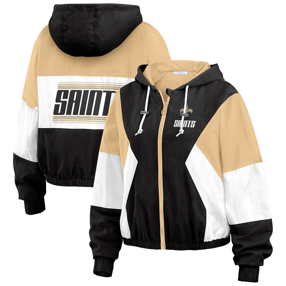 Veste coupe-vent zippée à blocs de couleurs grande taille WEAR by Erin Andrews pour femme, noire/marron, motif New Orleans Saints