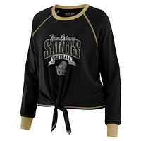 Women's WEAR by Erin Andrews Black/Gold New Orleans Saints Plus Tie-Front Long Sleeve Top