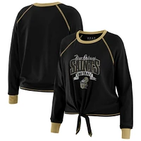 Haut à manches longues nouer sur le devant noir/doré New Orleans Saints pour femme WEAR by Erin Andrews