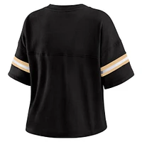 T-shirt court à col en V et blocs de couleurs pour femme WEAR by Erin Andrews, noir, style boxy, des New Orleans Saints