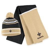 WEAR by Erin Andrews - Bonnet en tricot à revers avec pompon et écharpe pour femme Noir New Orleans Saints