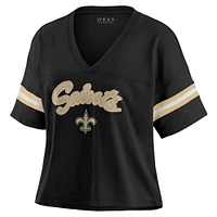 T-shirt à col en V blocs de couleurs noir pour femme WEAR by Erin Andrews, grande taille, des New Orleans Saints