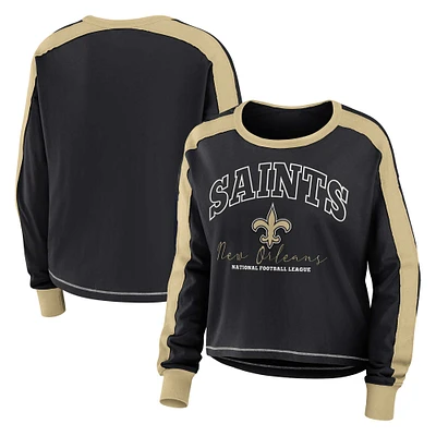 T-shirt à manches longues colorblock noir grande taille New Orleans Saints pour femme WEAR by Erin Andrews