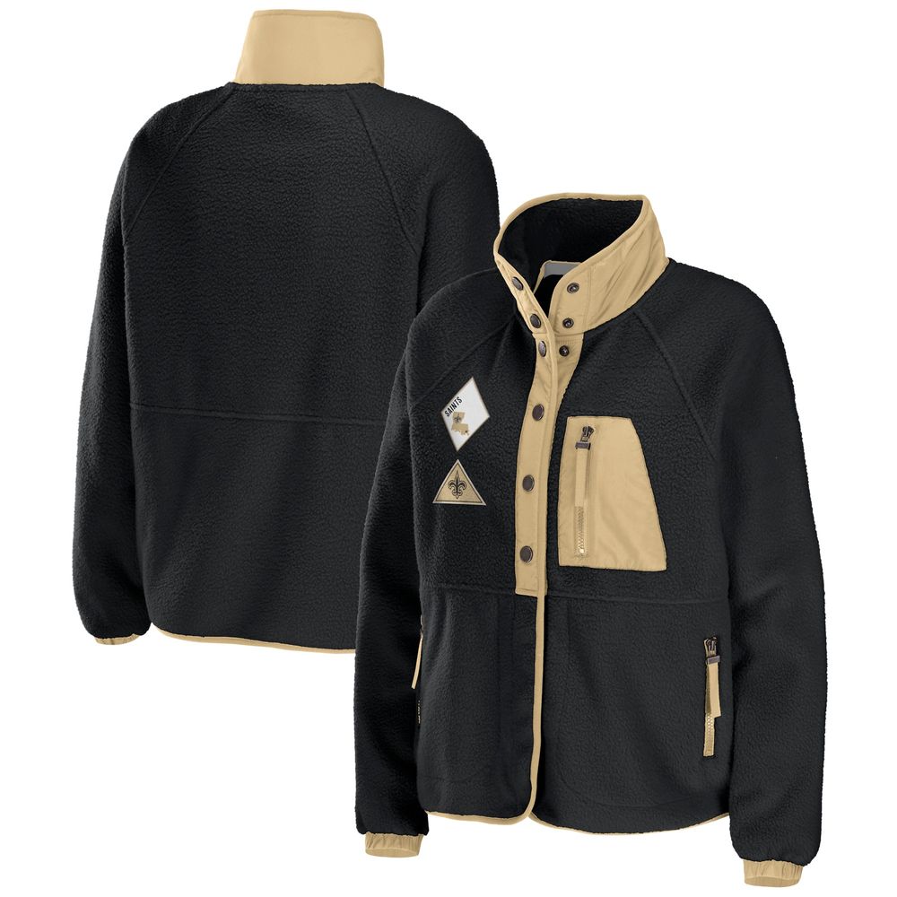 Women's WEAR by Erin Andrews Black New Orleans Saints Polar Fleece Raglan Full-Snap Jacket