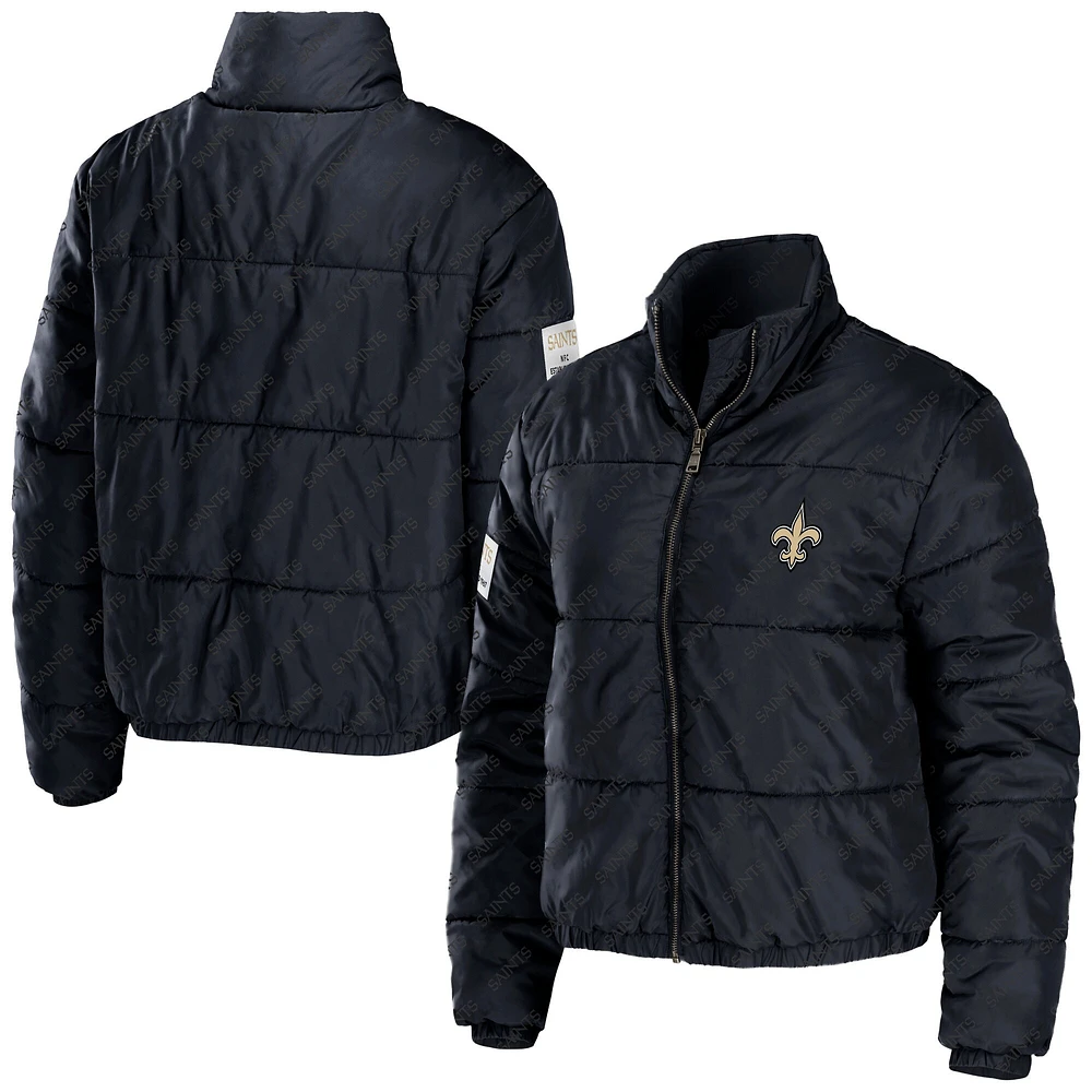 WEAR by Erin Andrews - Veste courte matelassée noire New Orleans Saints pour femme