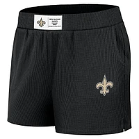 Women's WEAR by Erin Andrews Black New Orleans Saints Waffle Knit Long Sleeve T-Shirt & Shorts Lounge Set