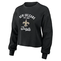 Women's WEAR by Erin Andrews Black New Orleans Saints Waffle Knit Long Sleeve T-Shirt & Shorts Lounge Set