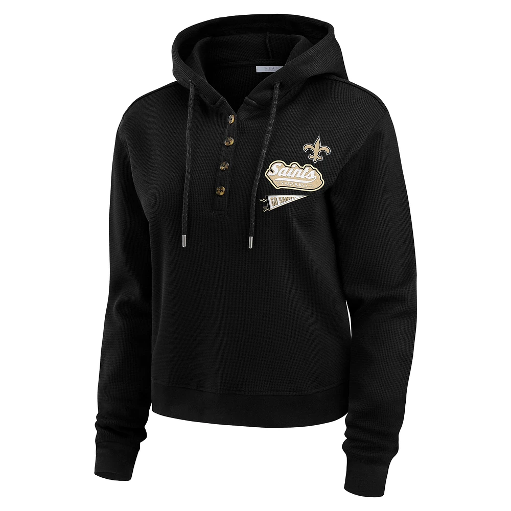 Women's WEAR by Erin Andrews Black New Orleans Saints Waffle-Knit Pullover Hoodie