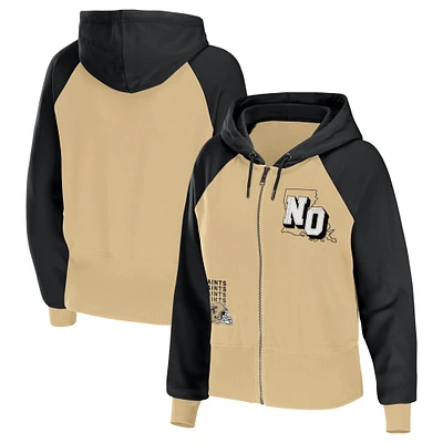 Sweat à capuche léger entièrement zippé blocs de couleurs dorés New Orleans Saints pour femme WEAR by Erin Andrews