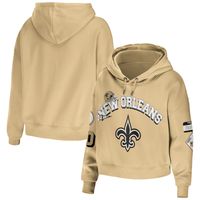 Women's WEAR by Erin Andrews Gold New Orleans Saints Plus Modest Cropped Pullover Hoodie