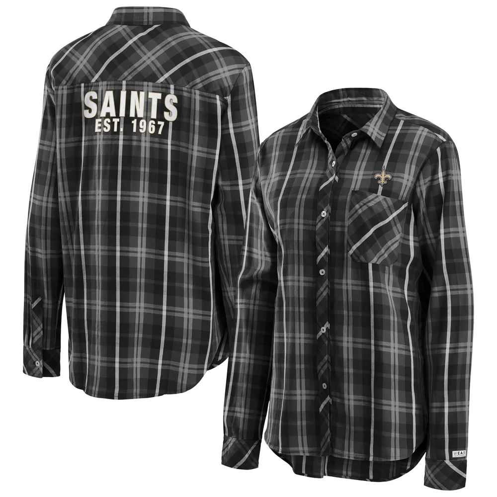 Lids New Orleans Saints WEAR By Erin Andrews Women's Button-Up Plaid Long  Sleeve Shirt - Gray