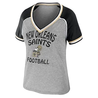 Women's WEAR by Erin Andrews Heather Gray New Orleans Saints Cropped Raglan Throwback V-Neck T-Shirt