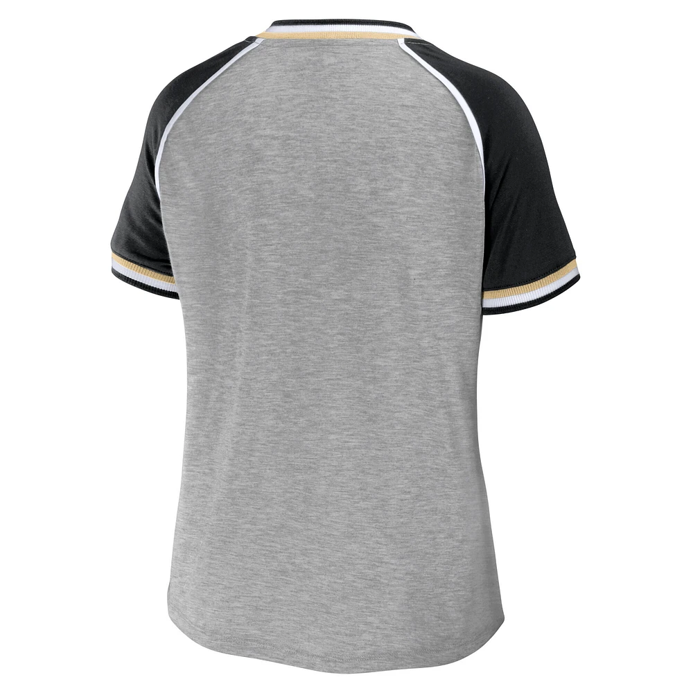 Women's WEAR by Erin Andrews Heather Gray New Orleans Saints Cropped Raglan Throwback V-Neck T-Shirt