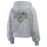 Sweat à capuche court en polaire moucheté gris chiné New Orleans Saints pour femme WEAR by Erin Andrews