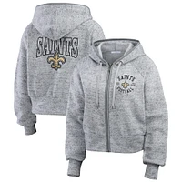 Sweat à capuche court en polaire moucheté gris chiné New Orleans Saints pour femme WEAR by Erin Andrews