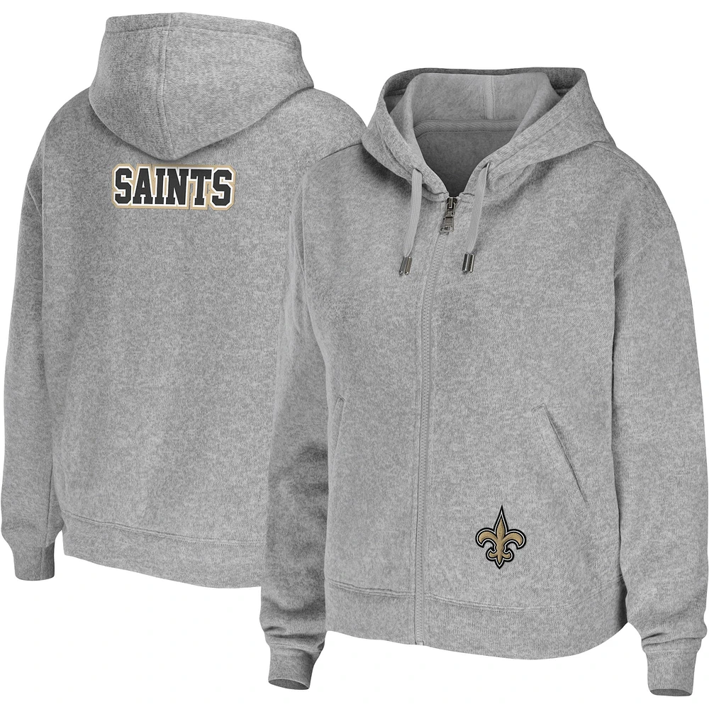 Sweat à capuche zippé gris chiné pour femme WEAR by Erin Andrews de l'équipe des New Orleans Saints