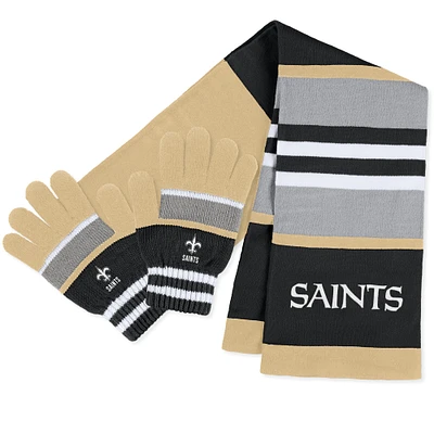 WEAR by Erin Andrews Ensemble gants et écharpe à rayures New Orleans Saints pour femmes