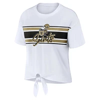 T-shirt rétro à nouer sur le devant blanc New Orleans Saints pour femme WEAR by Erin Andrews