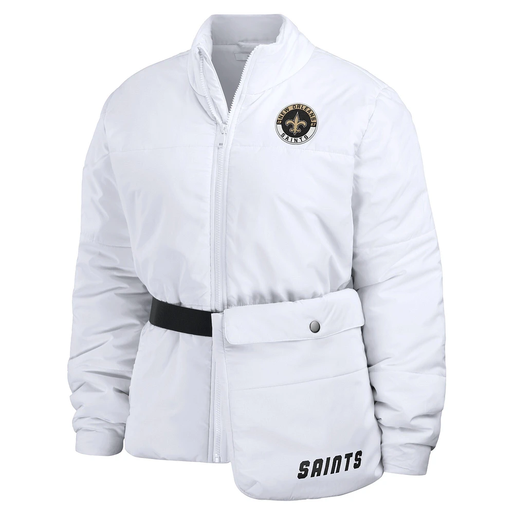 Doudoune zippée repliable blanche New Orleans Saints pour femme WEAR by Erin Andrews