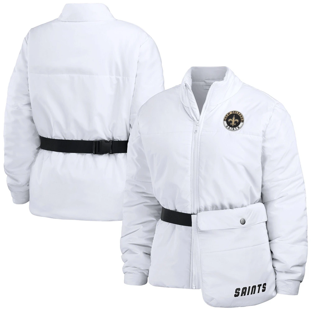 Women's WEAR by Erin Andrews  White New Orleans Saints Packaway Full-Zip Puffer Jacket