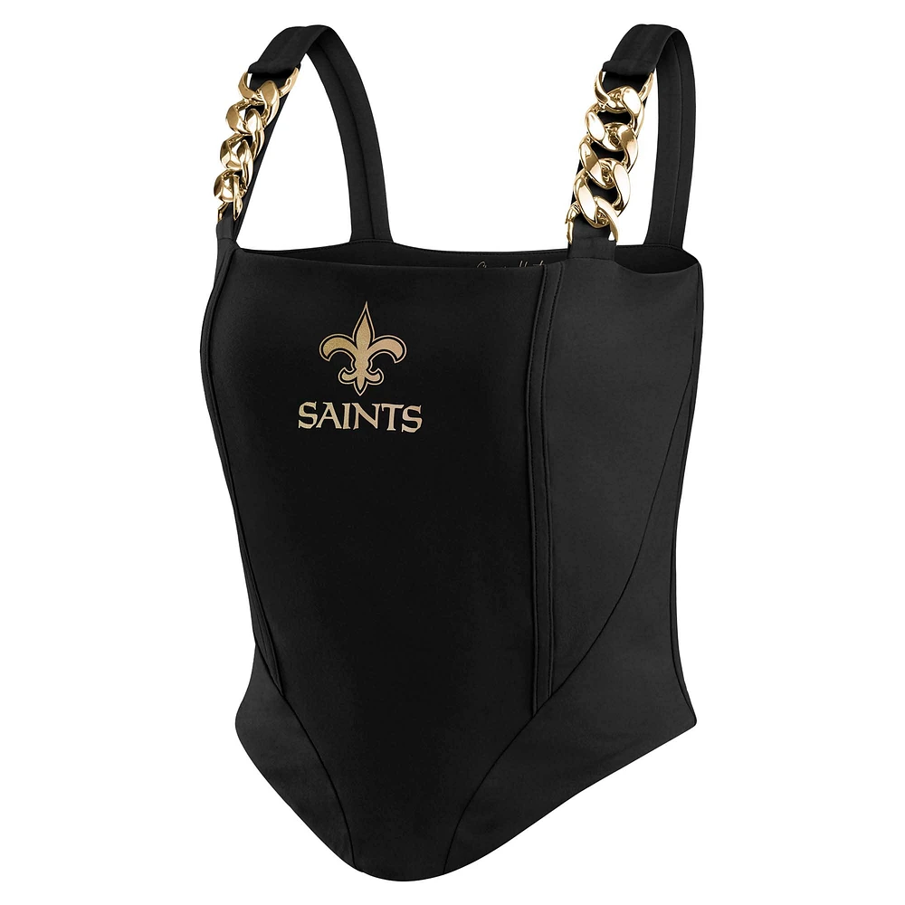 Haut corset à maillons en chaîne noir New Orleans Saints pour femme WEAR by Erin Andrews x Gracie Hunt