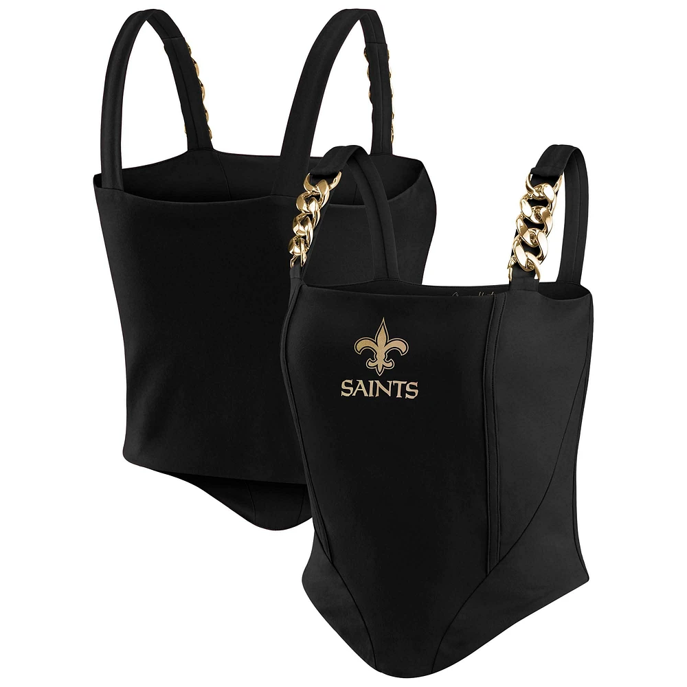 Haut corset à maillons en chaîne noir New Orleans Saints pour femme WEAR by Erin Andrews x Gracie Hunt