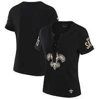 T-shirt à lacets noir Draft Me des New Orleans Saints pour femme WEAR by Erin Andrews x Gracie Hunt