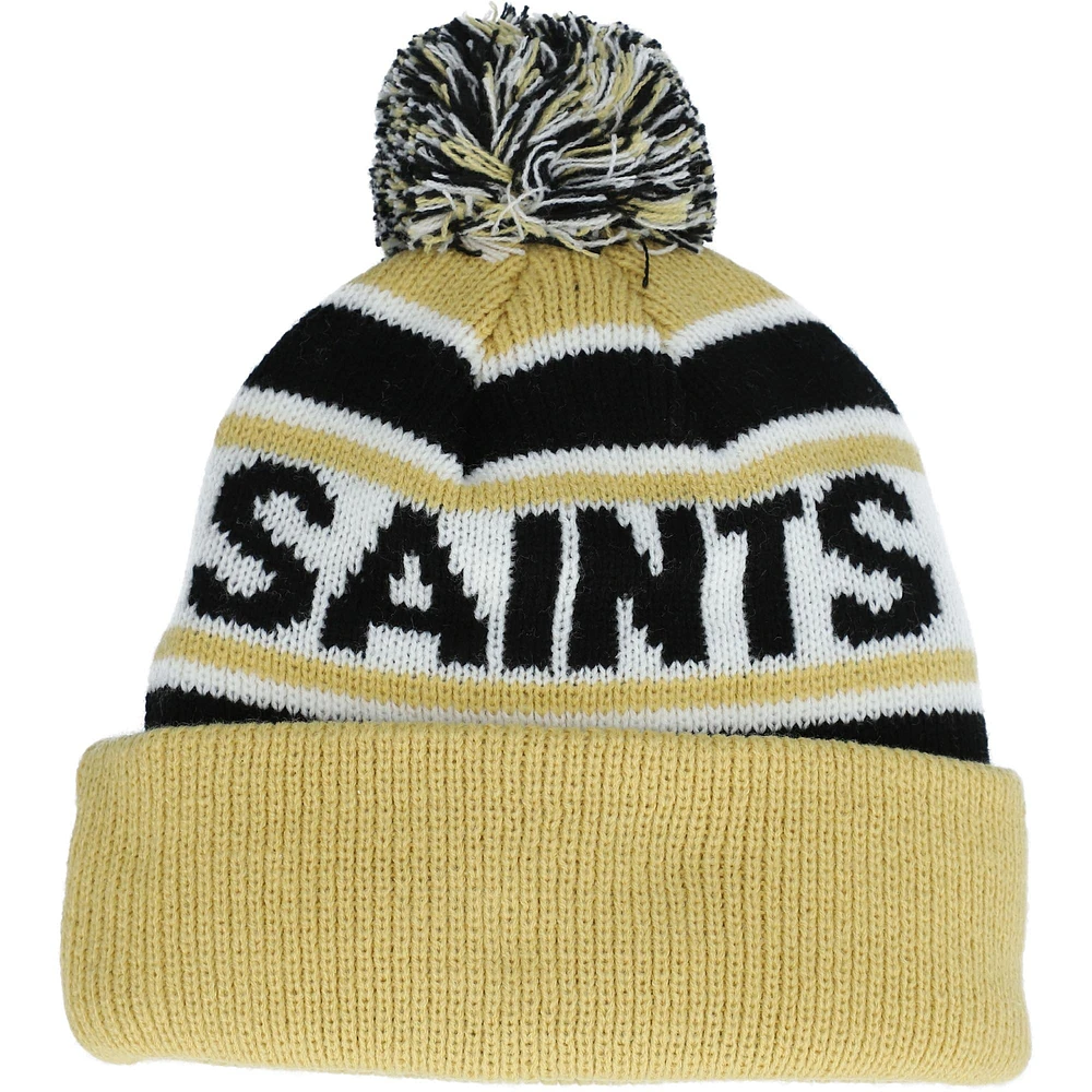 Youth '47 Black/Gold New Orleans Saints Hangtime Cuffed Knit Hat with Pom