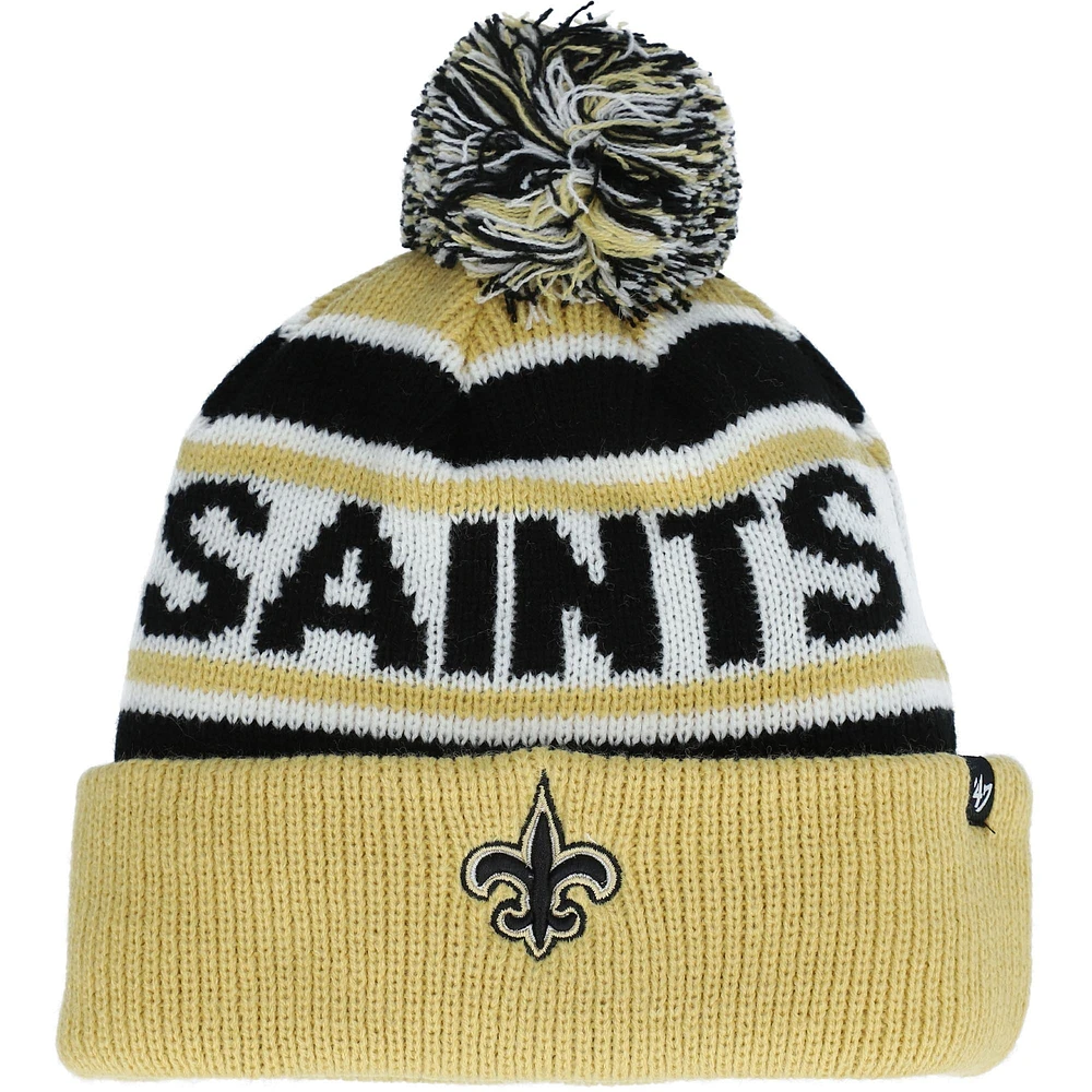 Youth '47 Black/Gold New Orleans Saints Hangtime Cuffed Knit Hat with Pom