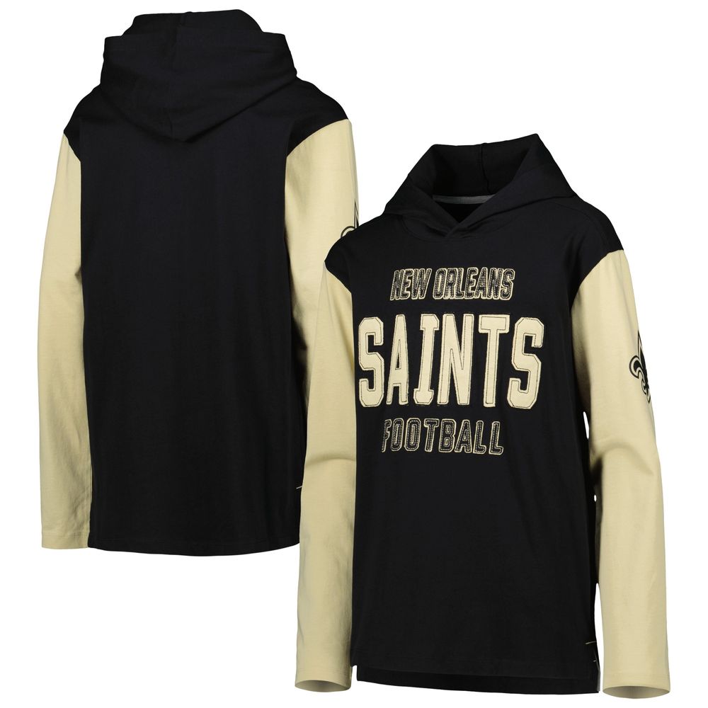 Outerstuff Youth Black New Orleans Saints Heritage Long Sleeve Hoodie T- Shirt