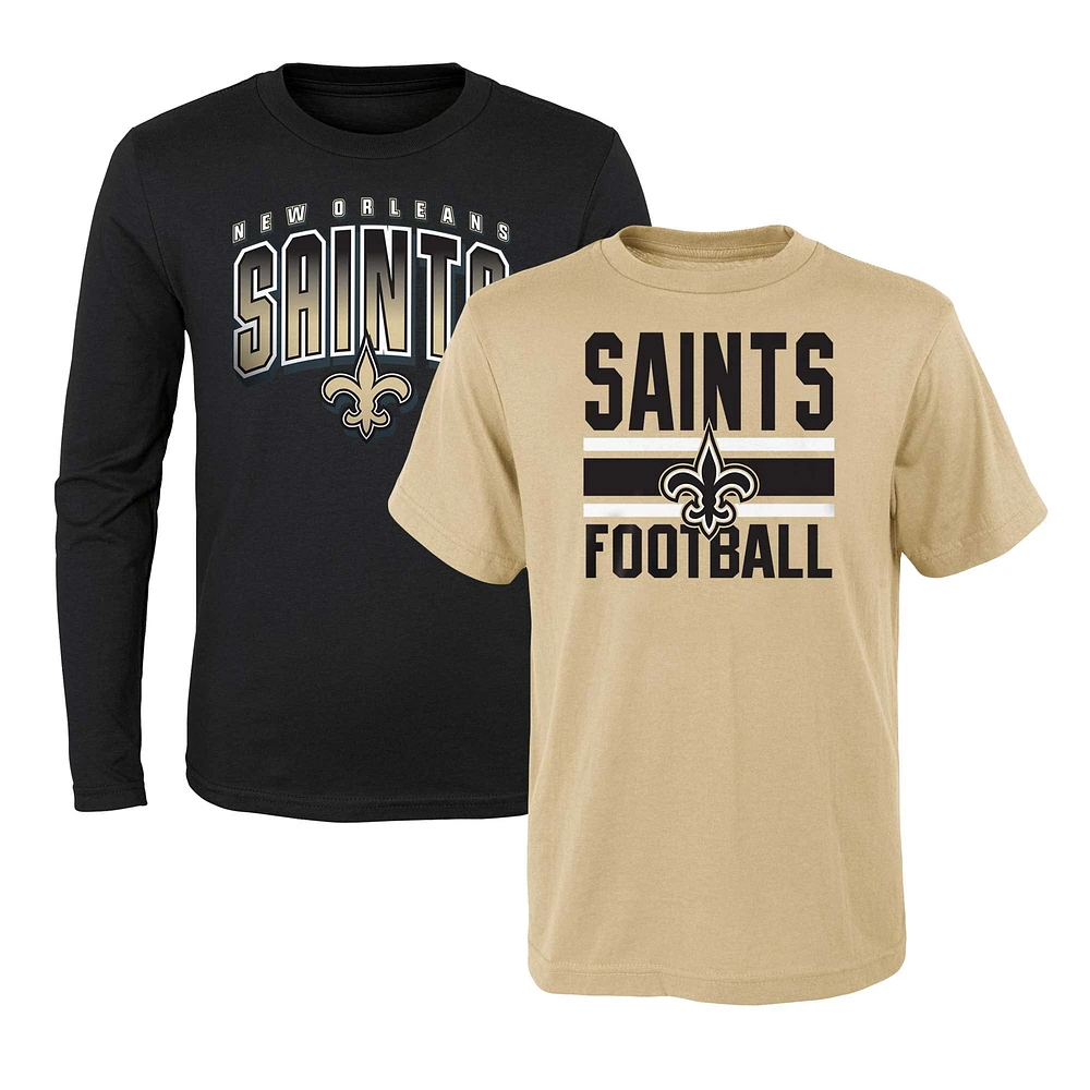 Ensemble combiné de t-shirts préférés des fans Saints la Nouvelle-Orléans dorés/noirs pour jeune