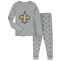 Ensemble de nuit gris chiné avec t-shirt à manches longues et pantalon New Orleans Saints pour jeune