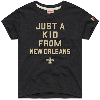 T-shirt noir a trois bandes Just Kid des New Orleans Saints pour jeunes