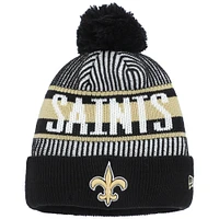 Bonnet en tricot à revers rayé New Era New Orleans Saints noir avec pompon pour jeune