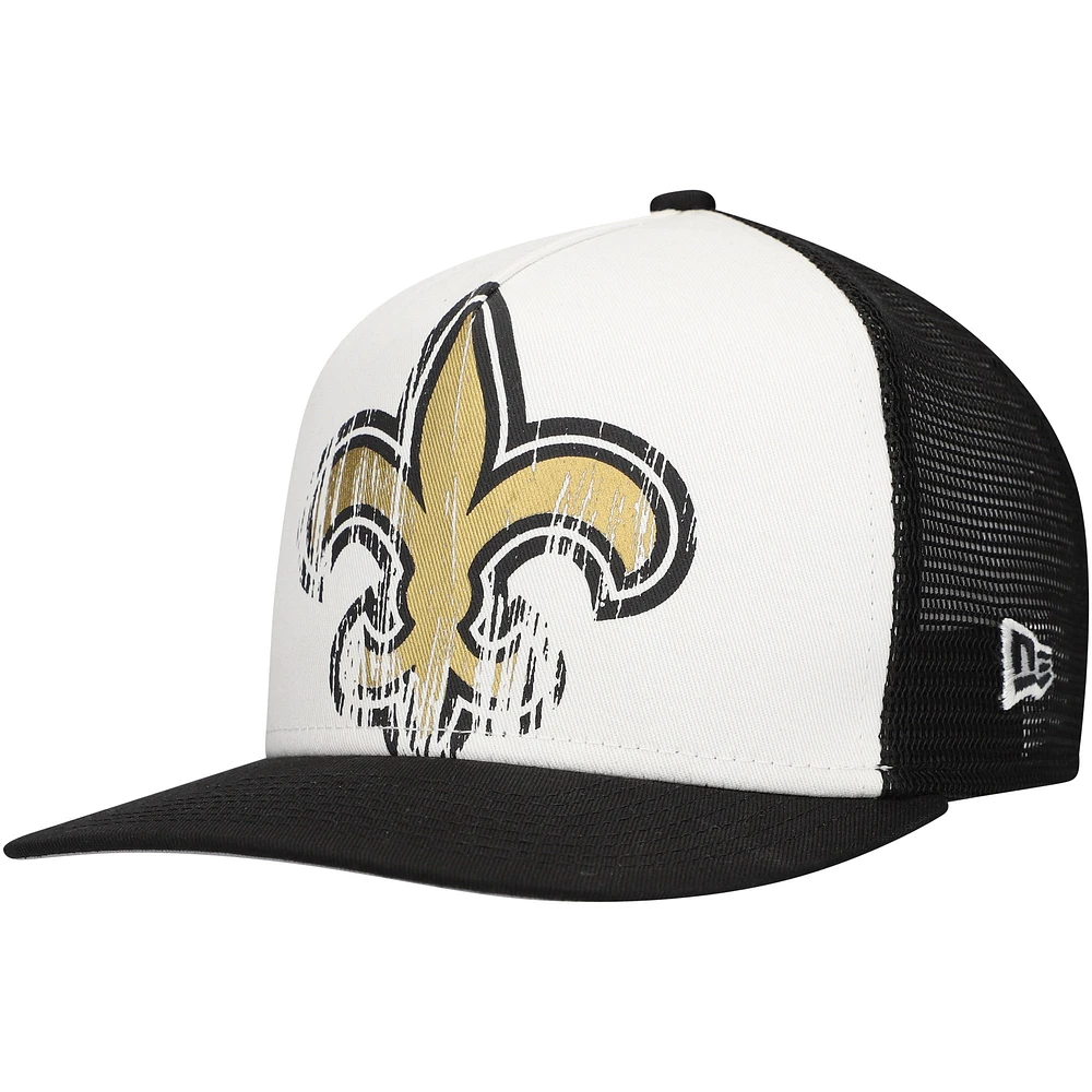 Youth New Era White/Black New Orleans Saints Distressed 9FIFTY A-Frame Snapback Hat