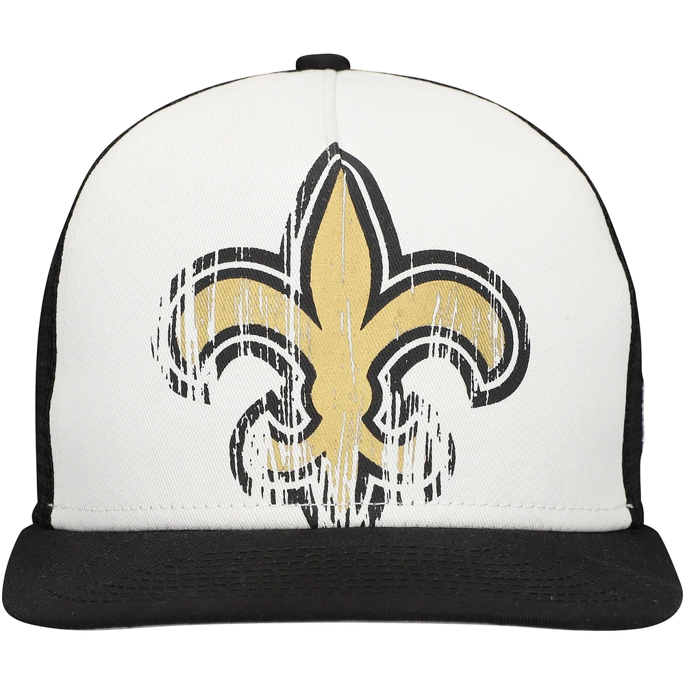 Youth New Era White/Black New Orleans Saints Distressed 9FIFTY A-Frame Snapback Hat