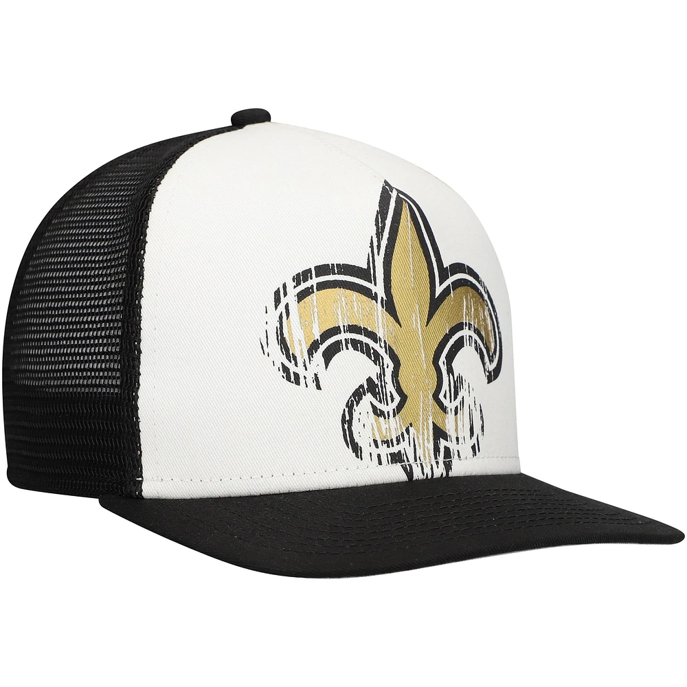 Youth New Era White/Black New Orleans Saints Distressed 9FIFTY A-Frame Snapback Hat