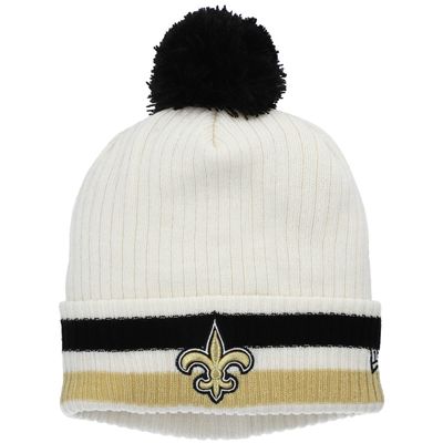 Youth New Era White New Orleans Saints Retro Cuffed Knit Hat with Pom