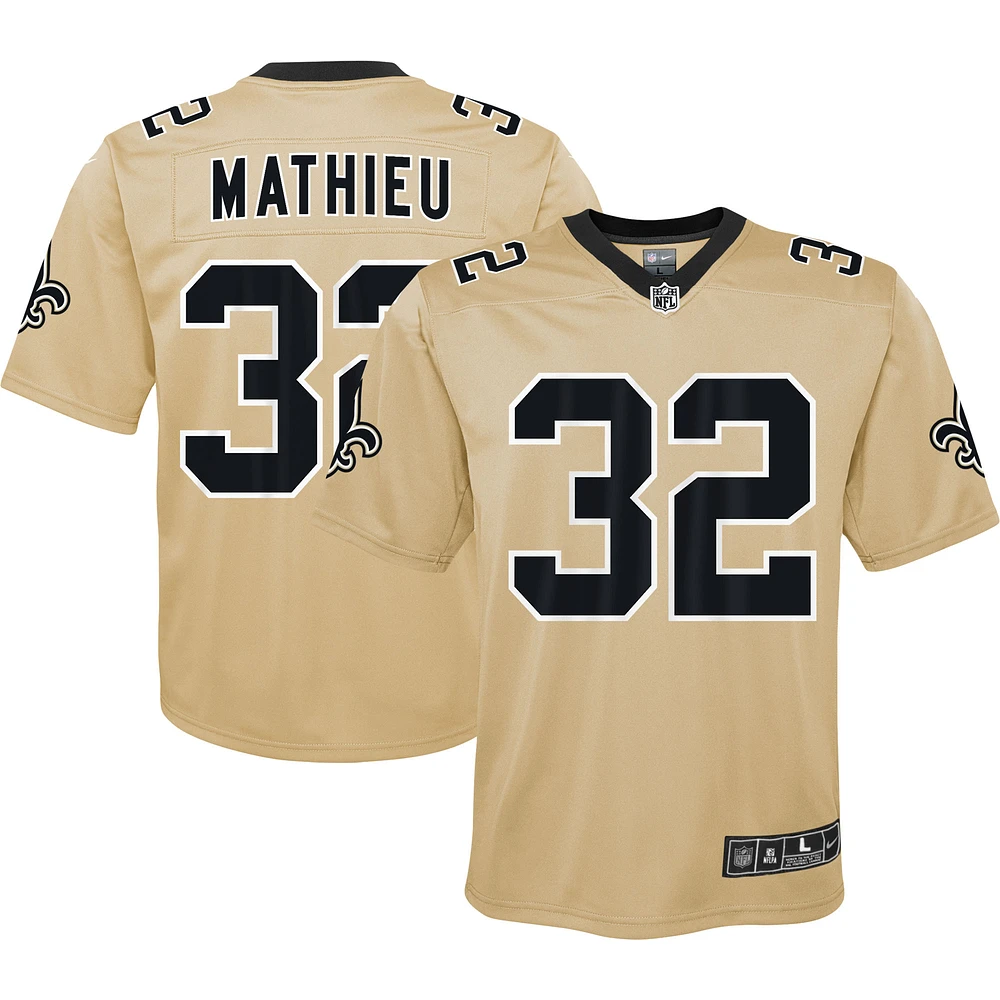 Maillot de jeu inversé Nike Tyrann Mathieu doré pour jeunes des Saints la Nouvelle-Orléans