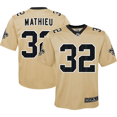 Maillot de jeu inversé Nike Tyrann Mathieu doré pour jeunes des Saints la Nouvelle-Orléans