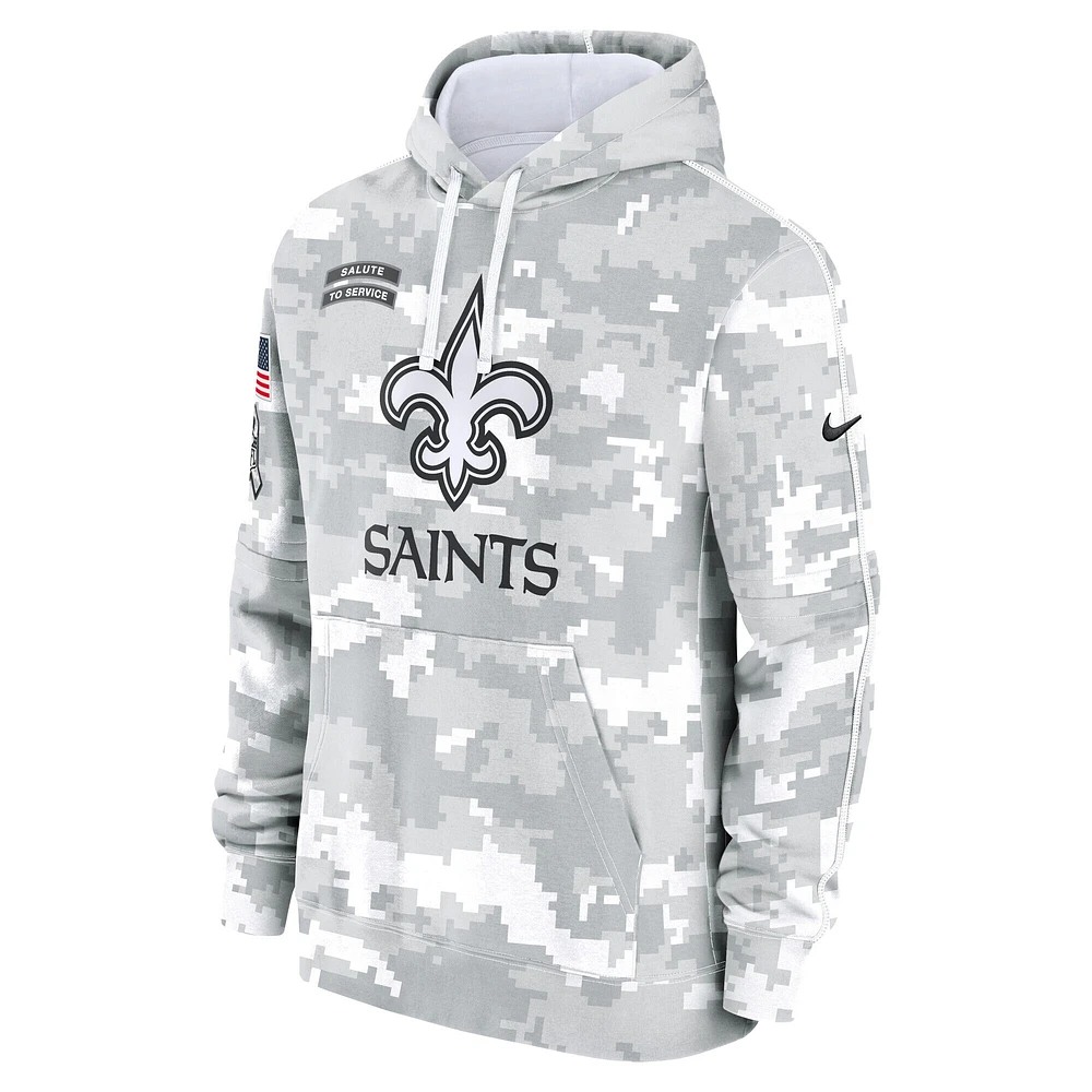 Sweat à capuche Nike Salute To Service New Orleans Saints 2024 blanc/gris pour jeune